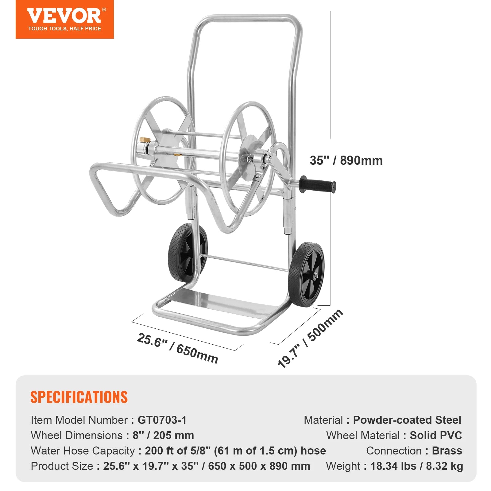VEVOR 250ft Heavy Duty Steel Hose Reel Cart