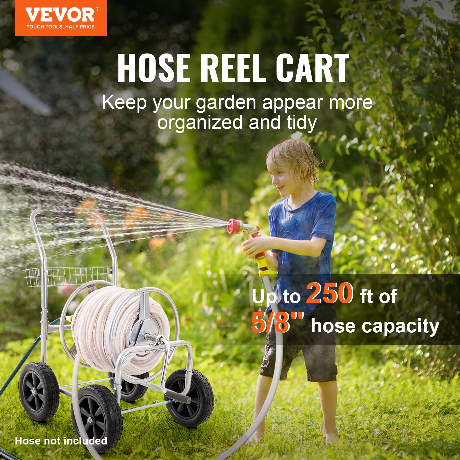 VEVOR 250ft Heavy Duty Steel Hose Reel Cart