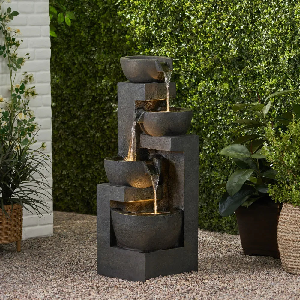 42.25" High 3-Tier Outdoor Floor Fountain with Light