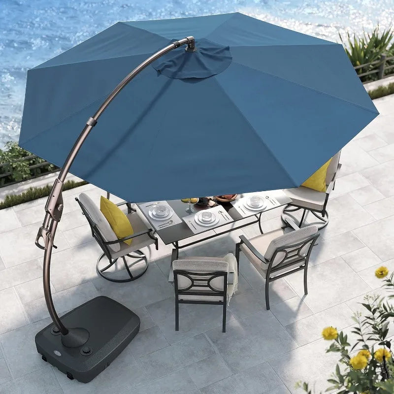 12FT Sunbrella Cantilever Umbrella – Offset Round Shade with Base & Tilt