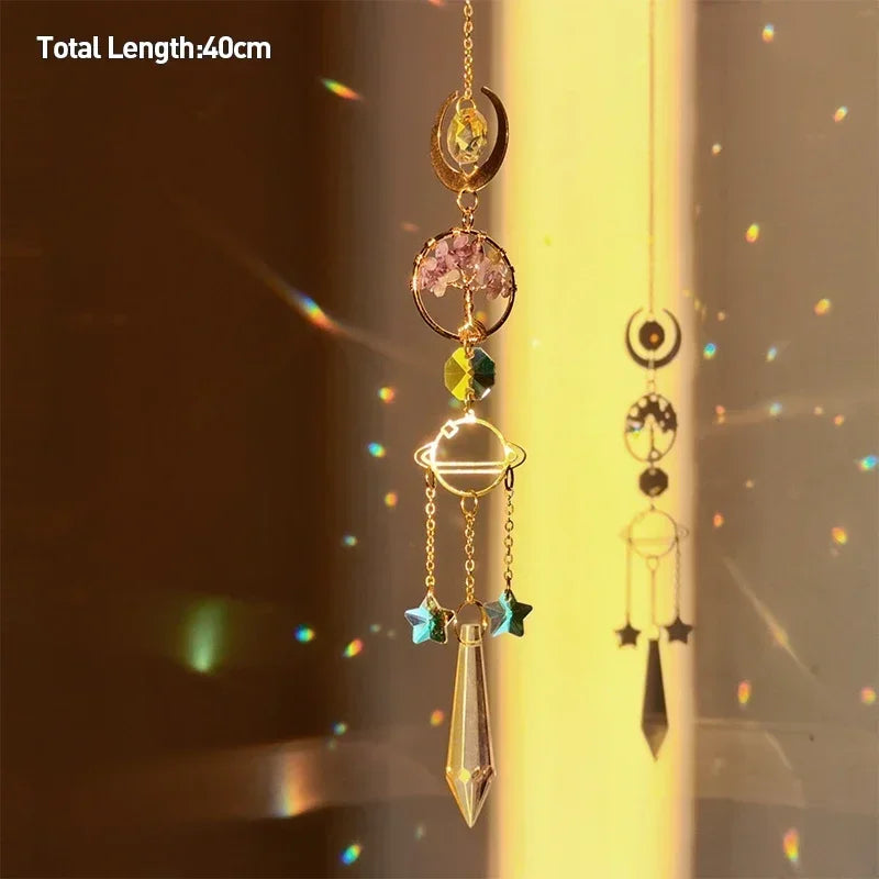 Tree of Life Agate Moon Suncatcher Crystal Pendant: