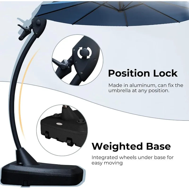 12FT Sunbrella Cantilever Umbrella – Offset Round Shade with Base & Tilt