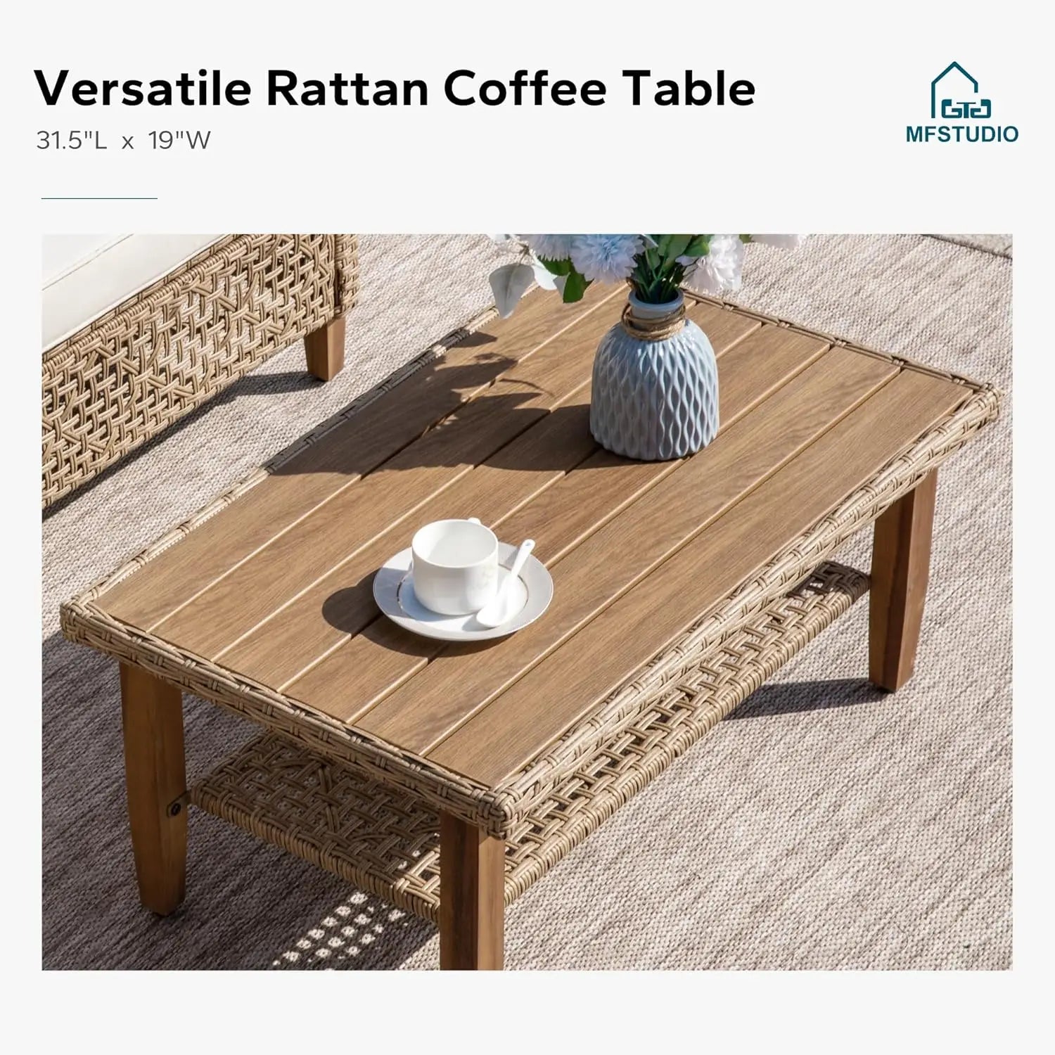 3-Piece Patio Wicker Sectional Sofa Set – L-Shaped Outdoor Couch with Wood Table