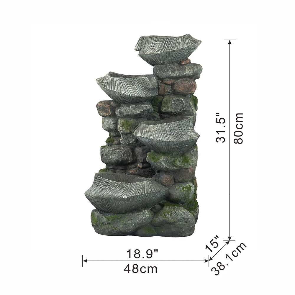 19x15x31.5" 4-Tier Rock Bowl Water Fountain