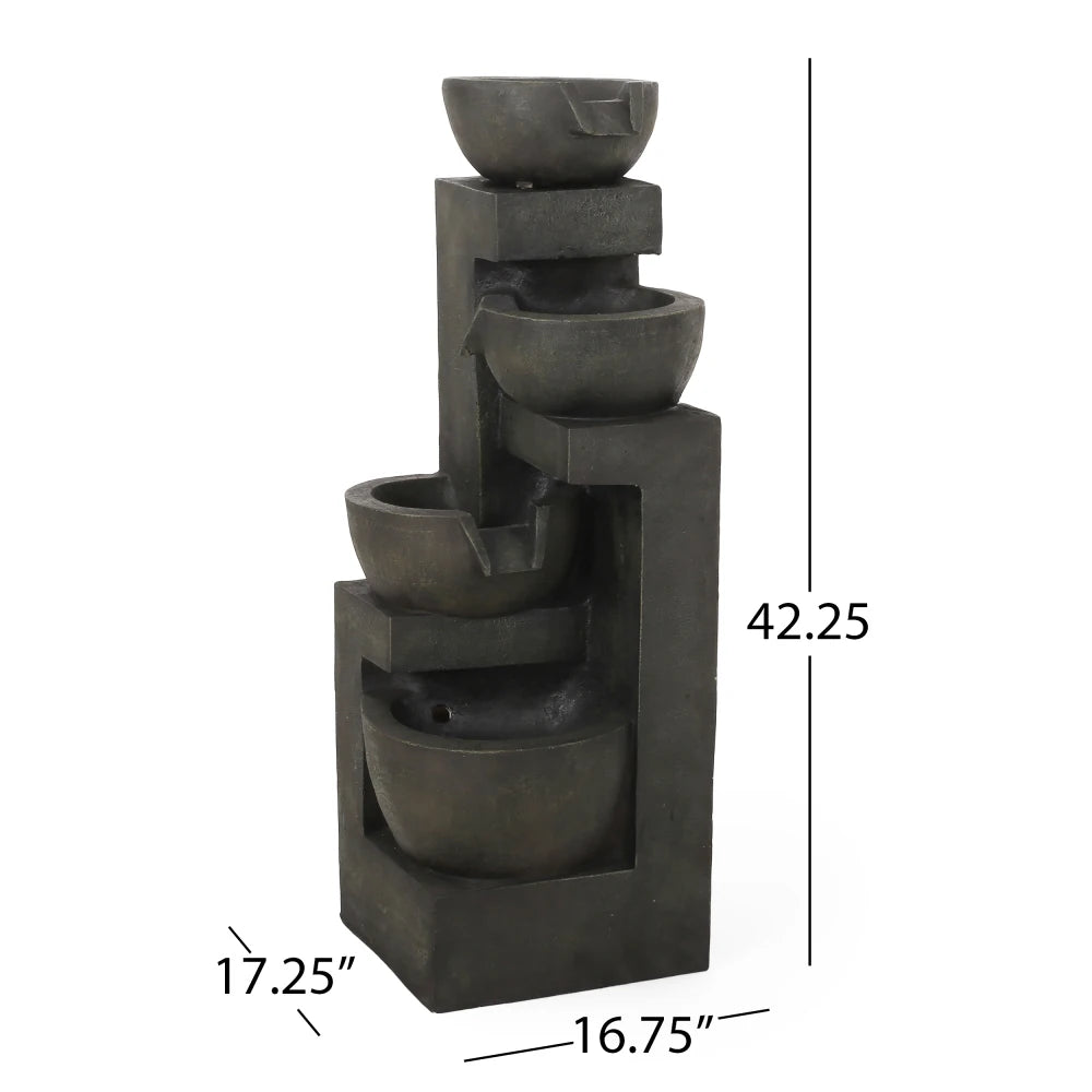 42.25" High 3-Tier Outdoor Floor Fountain with Light