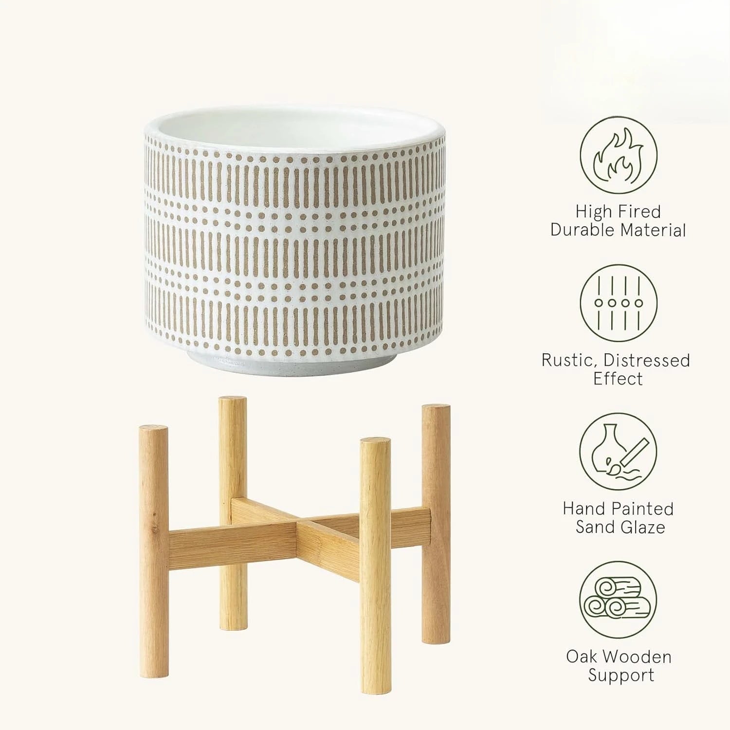 Ceramic Plant Pot with Wood Stand