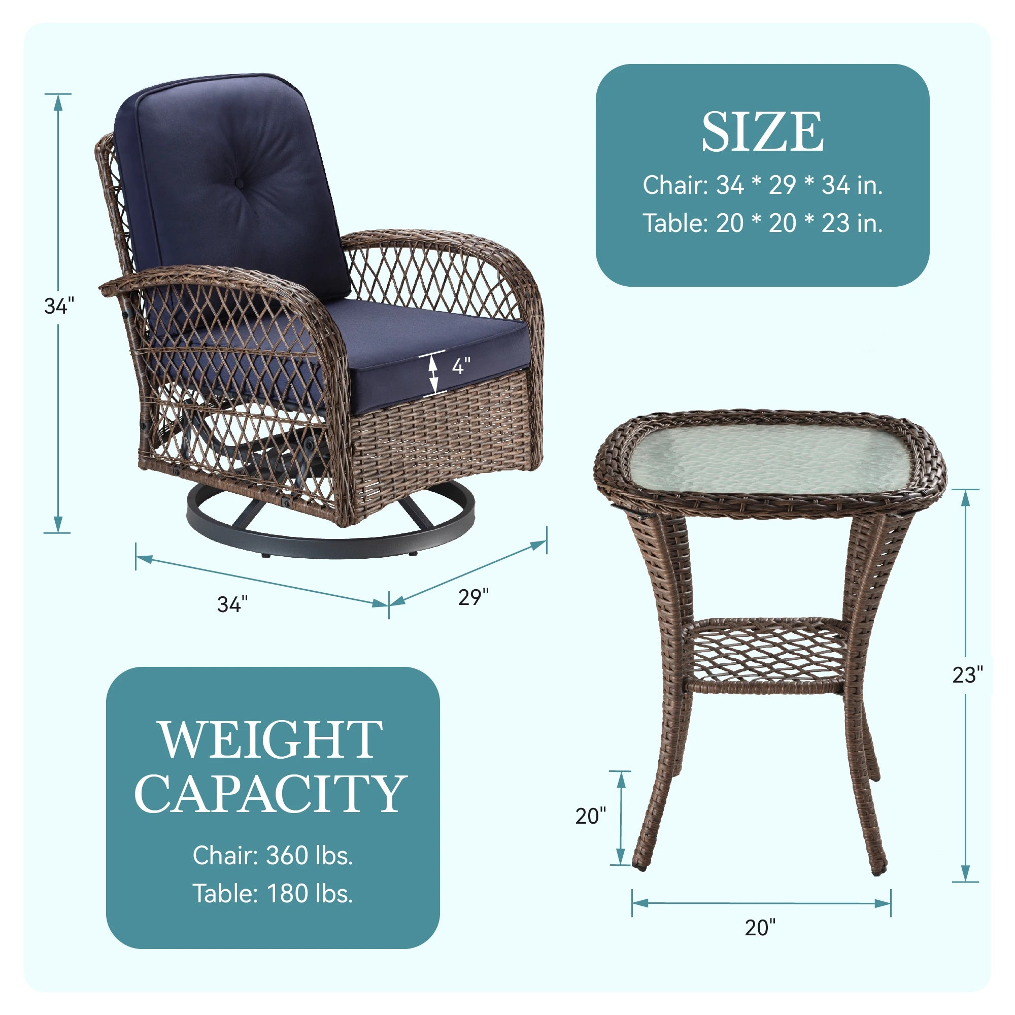 3-Piece Patio Furniture Set with Rotating Rocking Chairs: