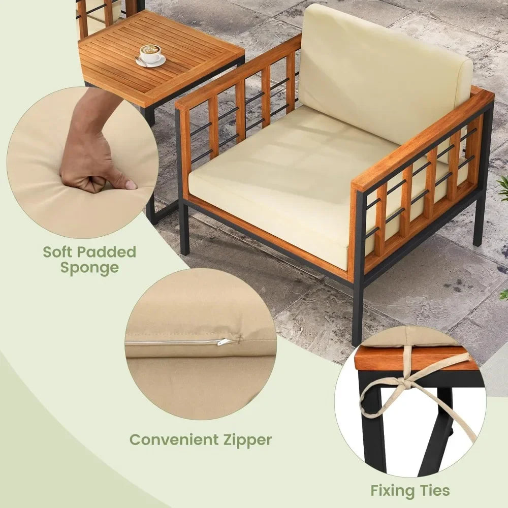 5-Piece Acacia Wood Patio Set – Outdoor Seating with Ottomans & Coffee Table