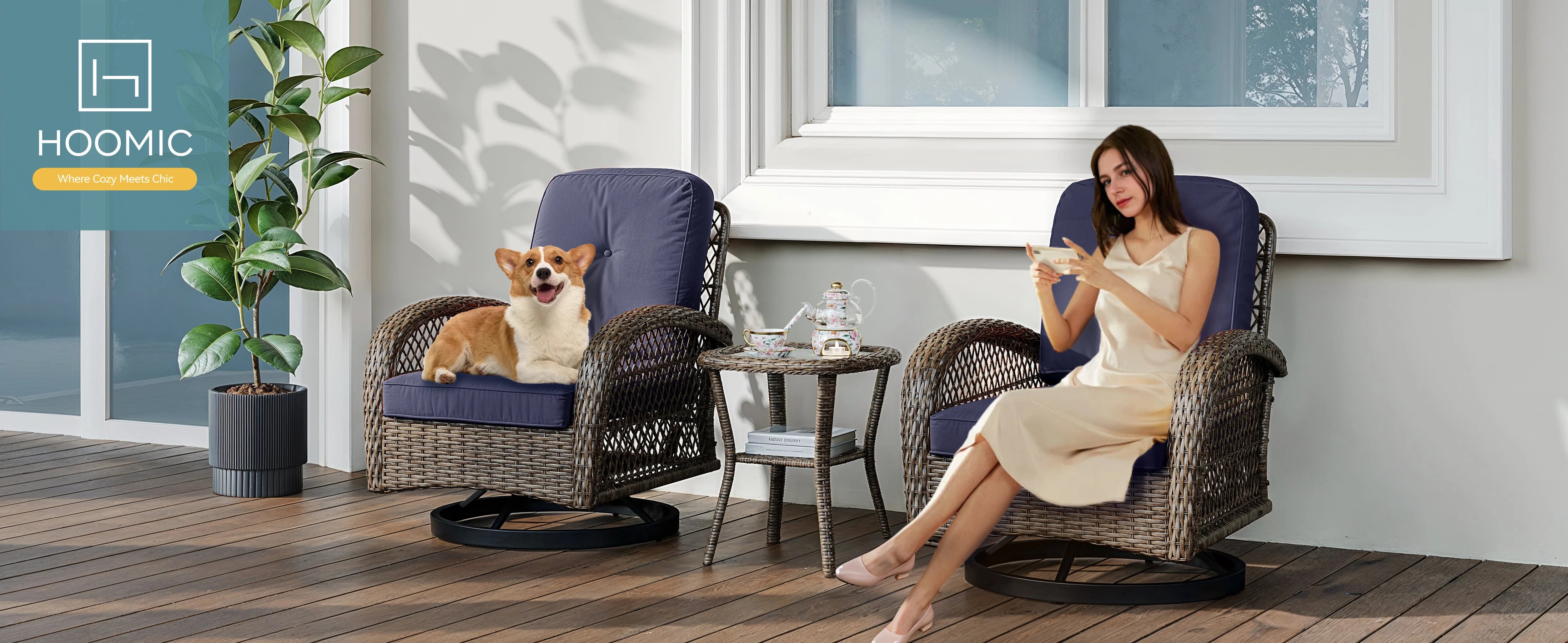3-Piece Patio Furniture Set with Rotating Rocking Chairs: